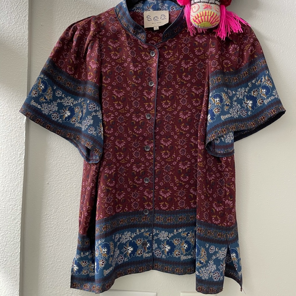 SEA NEW YORK Silk Vegetal Mandarin Blouse 4 $258 - Picture 2 of 10
